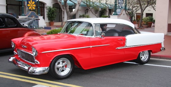 Red and white classic car
