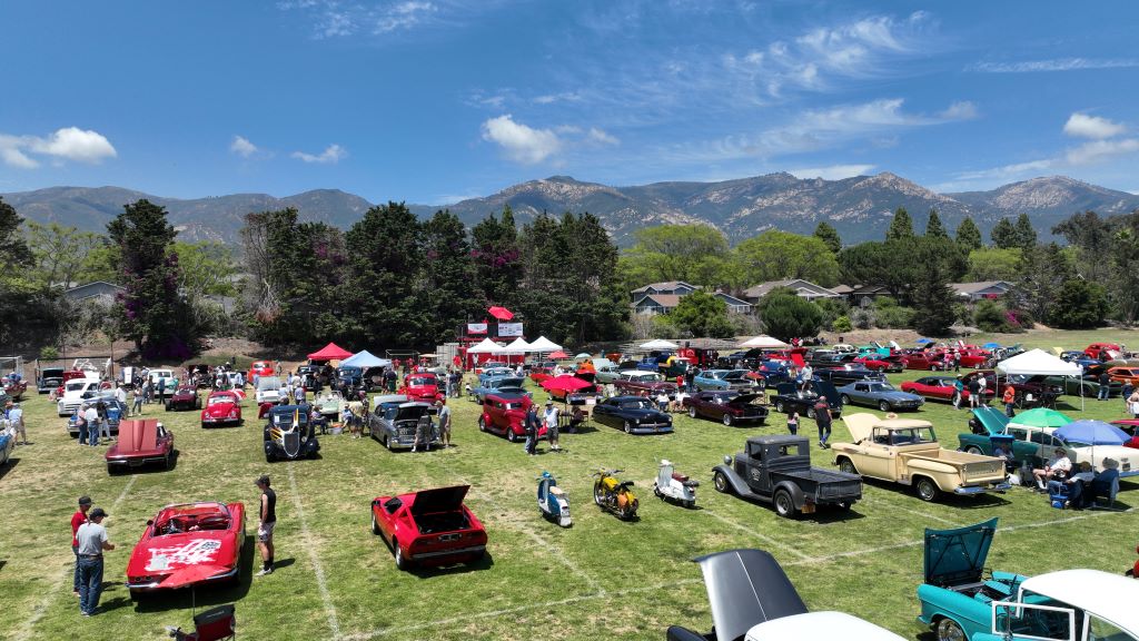 Aerial view of car show